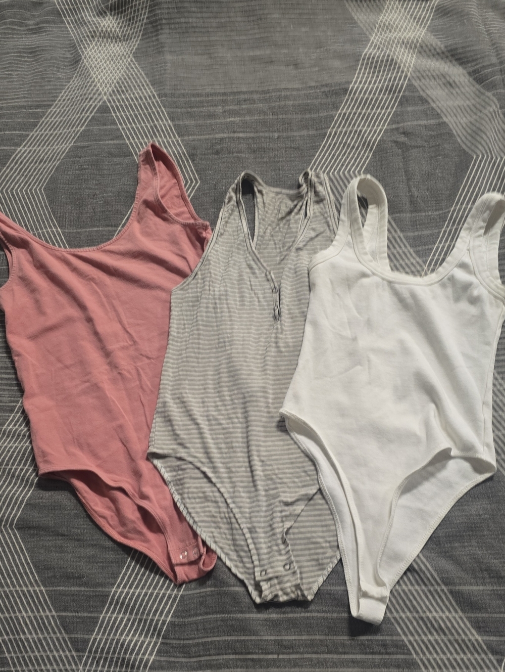 GAP, AE, Lauren Conrad Bodysuit Trio - Pink, Gray Stripe, White
